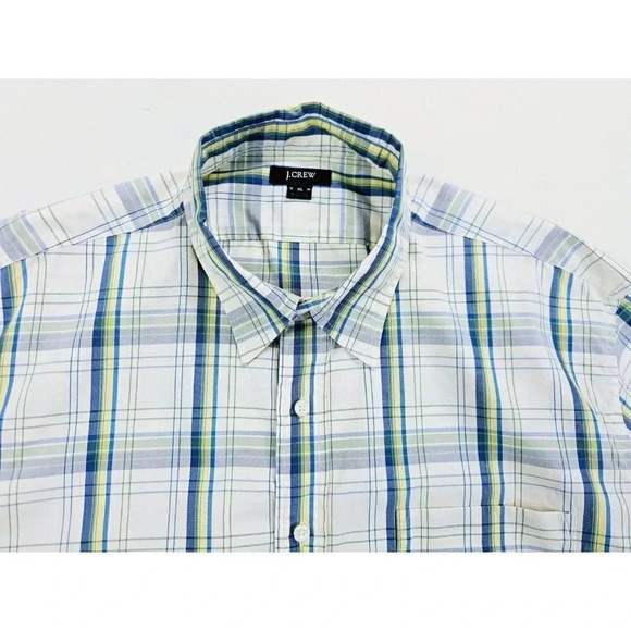 J. Crew Size XL Mens Vanilla Green Yellow Check Short Sleeve Cotton Pocket Shirt - Picture 10 of 10